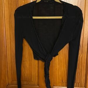 Black Tie-Front Long Sleeve Crop Top size 2, made in Italy